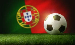Drapeau Portugal avec ballon de football